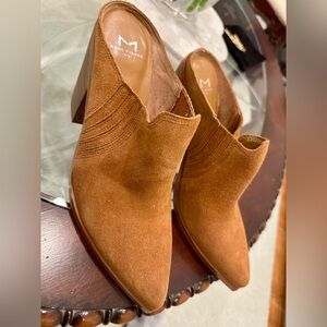 Marc Fisher Gabbi Cognac Suede Pointed-Toe Slip-On Mules